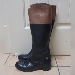 Etienne Aigner Womens Black & Brown E Chip Leather Riding Boots Side Zip